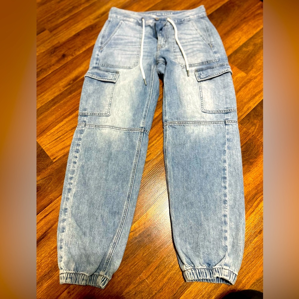 American eagle drawstring cargo joggers denim size 4